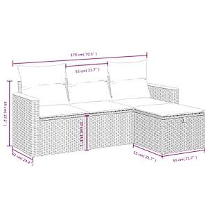 Vrtna sedežna garnitura 4-delna z blazinami bež poli ratan - slika 3