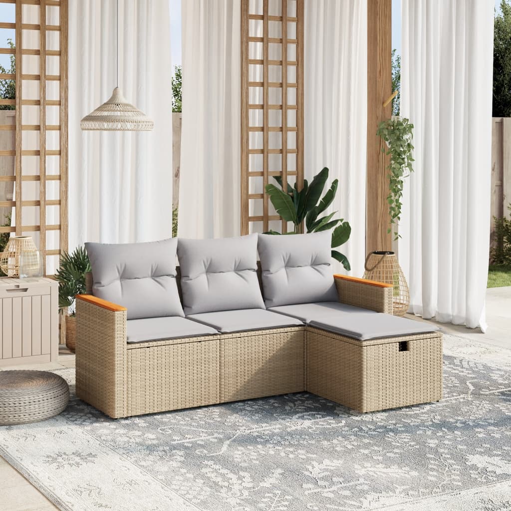 vidaXL 4-tlg. Garten-Sofagarnitur mit Kissen Beigemischung Poly Rattan