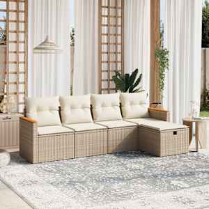 Vrtna sedežna garnitura 5-delna z blazinami bež poli ratan