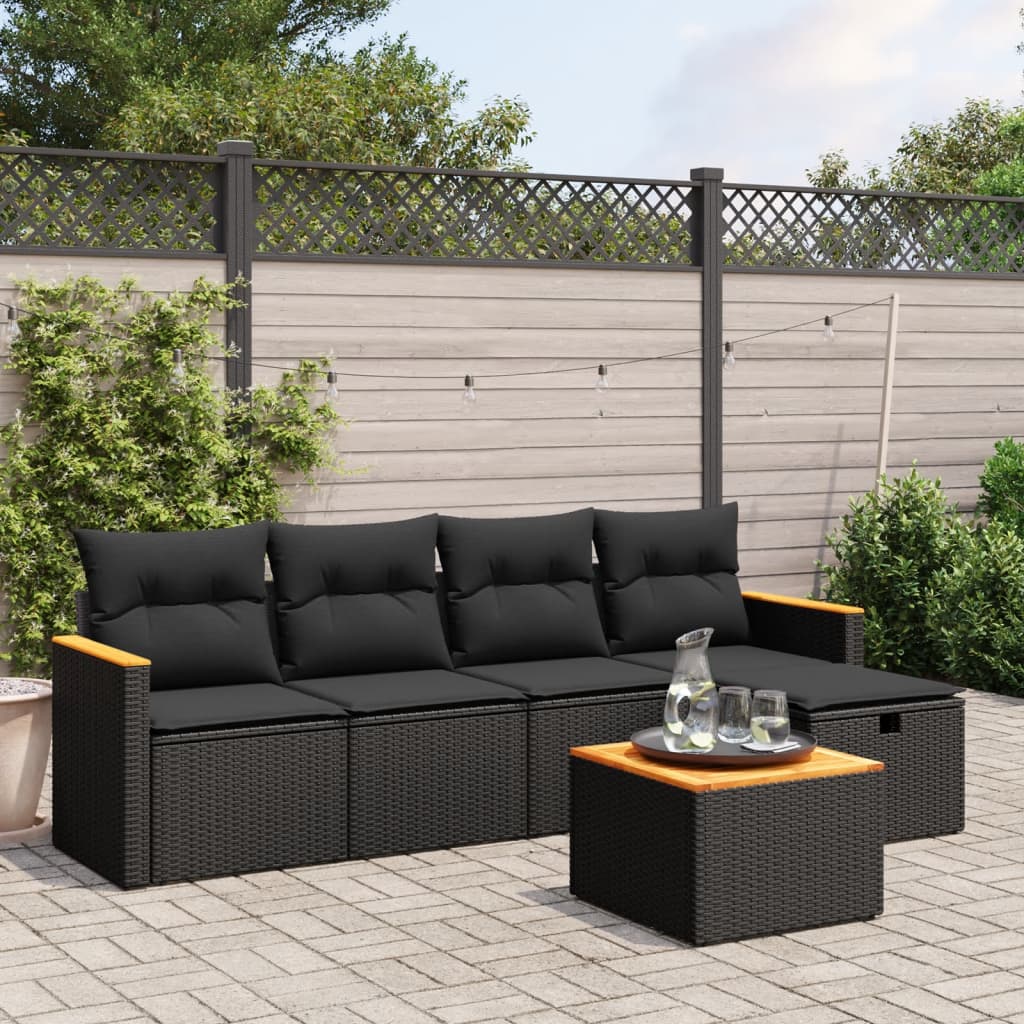 vidaXL 6-tlg. Garten-Sofagarnitur mit Kissen Schwarz Poly Rattan