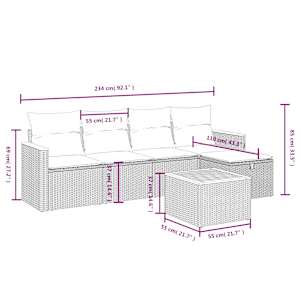 Vrtna sedežna garnitura 6-delna z blazinami črna poli ratan - slika 4