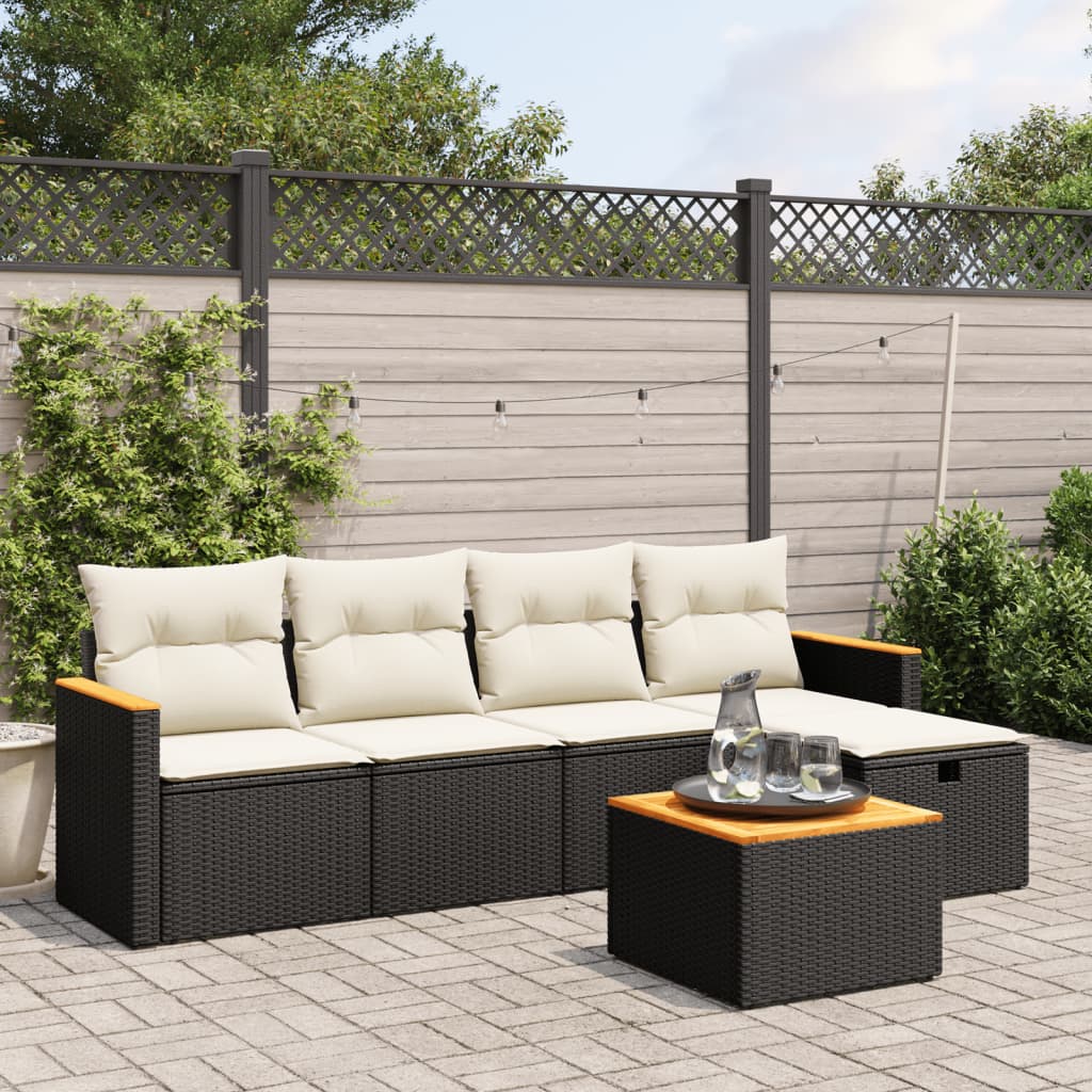 vidaXL 6-tlg. Garten-Sofagarnitur mit Kissen Schwarz Poly Rattan