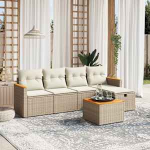 Vrtna sedežna garnitura 6-delna z blazinami bež poli ratan