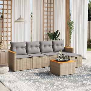 Vrtna sedežna garnitura 6-delna z blazinami bež poli ratan