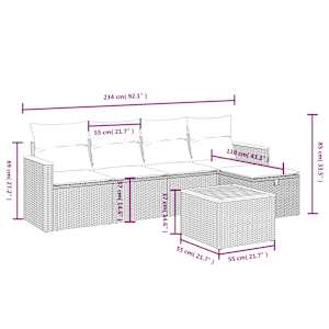 Vrtna sedežna garnitura 6-delna z blazinami siv poli ratan - slika 4