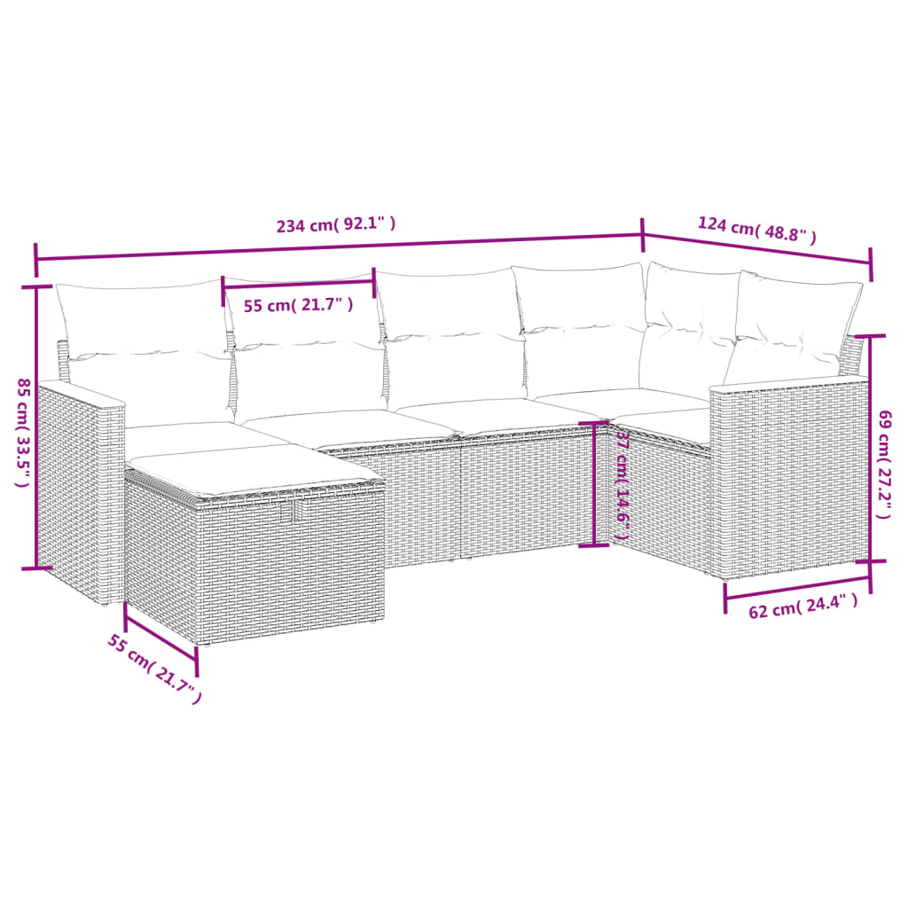 Set mobilier de grădină cu perne, 6 piese, negru, poliratan 3265298 - imagine 4