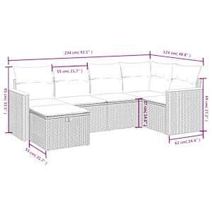 Vrtna sedežna garnitura 6-delna z blazinami bež poli ratan - slika 4