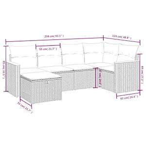 Vrtna sedežna garnitura 6-delna z blazinami bež poli ratan - slika 4