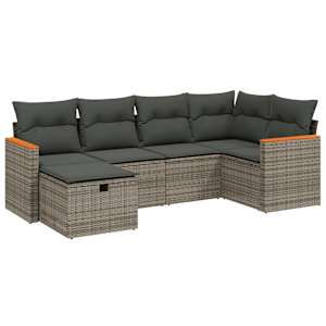 Vrtna sedežna garnitura 6-delna z blazinami siv poli ratan - slika 2