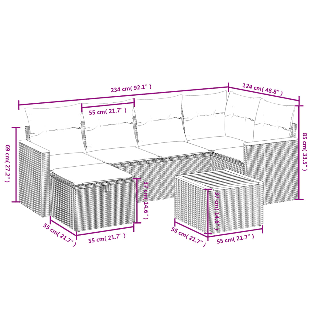 Set canapele de grădină cu perne, 7 piese, negru, poliratan 3265305 - imagine 4