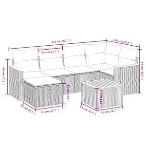 Vrtna sedežna garnitura 7-delna z blazinami črn poli ratan - slika 4