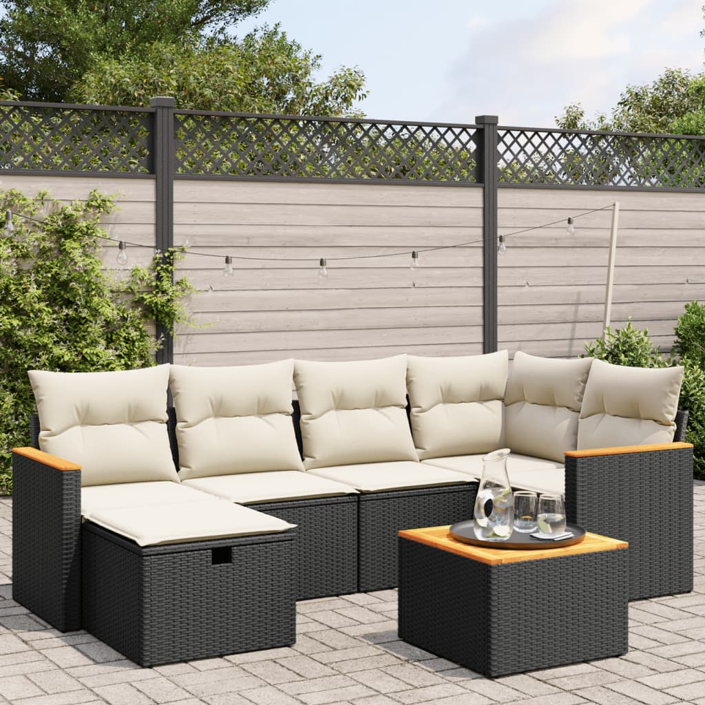 vidaXL 7-tlg. Garten-Sofagarnitur mit Kissen Schwarz Poly Rattan