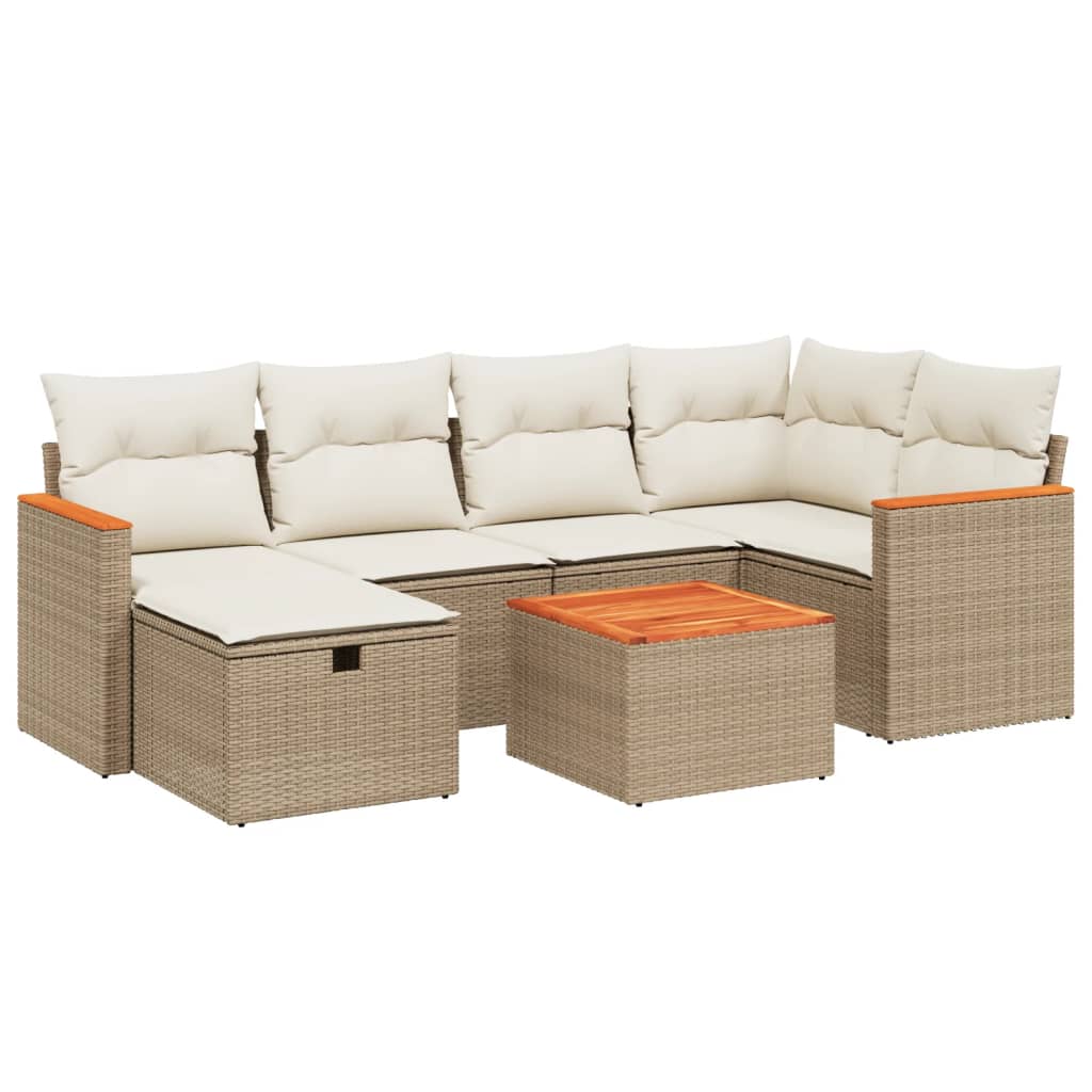 Thumbnail - vidaXL 7-tlg. Garten-Sofagarnitur mit Kissen Beige Poly Rattan