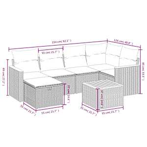 Vrtna sedežna garnitura 7-delna z blazinami bež poli ratan - slika 4