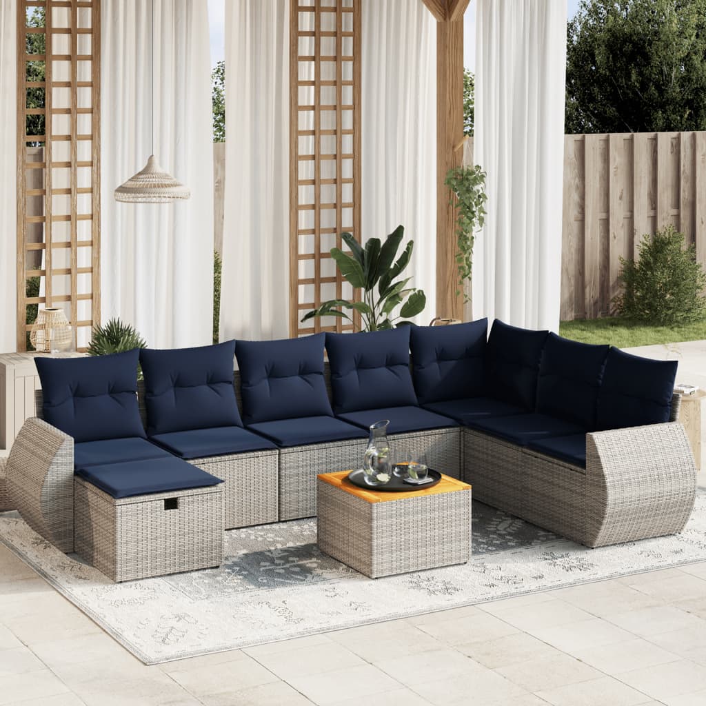 7 Piece Patio Sofa Set with Cushions Gray Poly Rattan