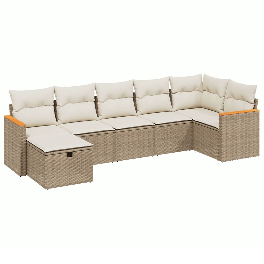 Thumbnail - vidaXL 7-tlg. Garten-Sofagarnitur mit Kissen Beige Poly Rattan