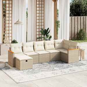 Vrtna sedežna garnitura 7-delna z blazinami bež poli ratan