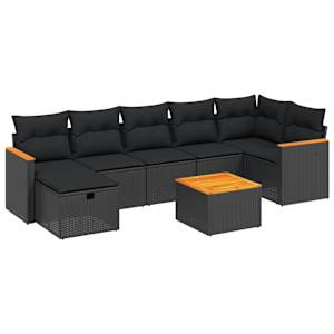 vidaXL 8-osaline aiadiivani komplekt patjadega, must, pol&uuml;rotang