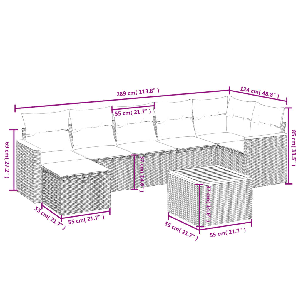 Set mobilier de grădină cu perne, 8 piese, negru, poliratan 3265319 - imagine 4