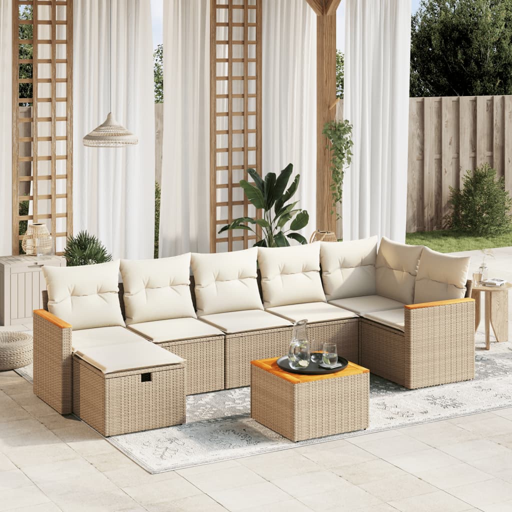 vidaXL 8-tlg. Garten-Sofagarnitur mit Kissen Beige Poly Rattan