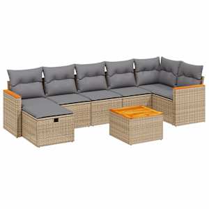 Vrtna sedežna garnitura 8-delna z blazinami bež poli ratan - slika 2