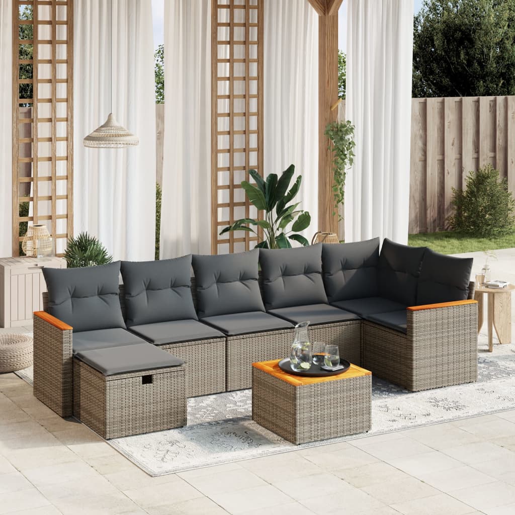 vidaXL 8-tlg. Garten-Sofagarnitur mit Kissen Grau Poly Rattan