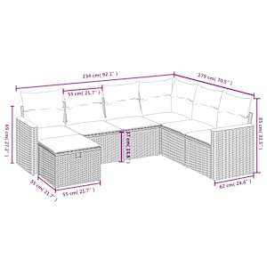 Vrtna sedežna garnitura 7-delna z blazinami črn poli ratan - slika 4