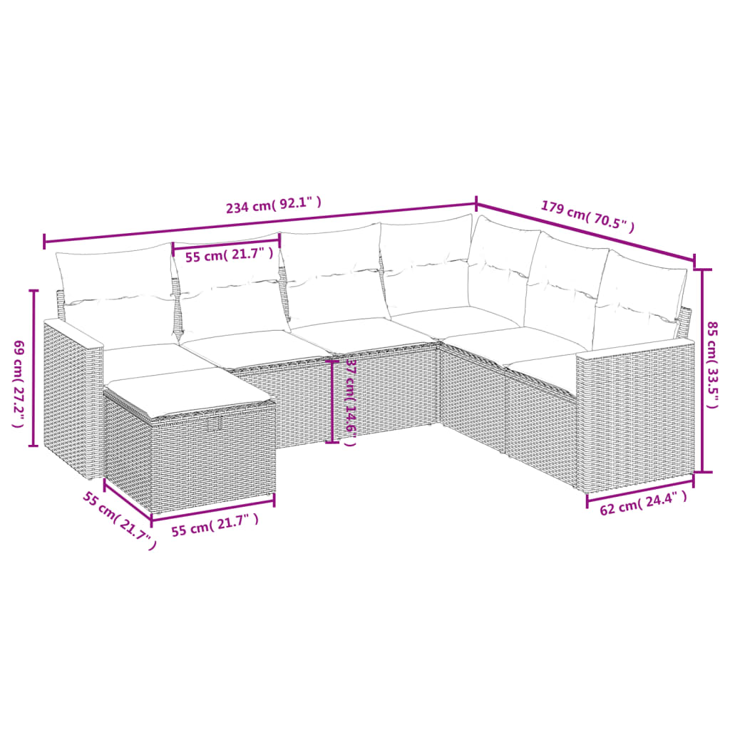 Set canapele de grădină cu perne, 7 piese, negru, poliratan 3265326 - imagine 4