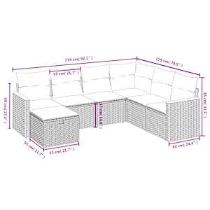 Vrtna sedežna garnitura 7-delna z blazinami črn poli ratan - slika 4