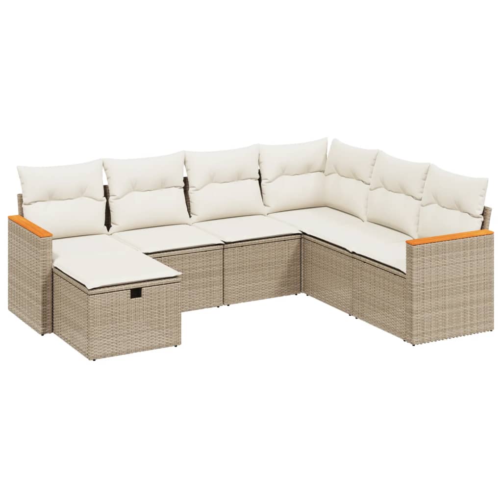 Thumbnail - vidaXL 7-tlg. Garten-Sofagarnitur mit Kissen Beige Poly Rattan