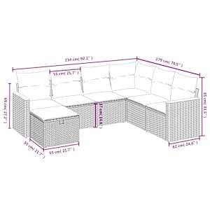 Vrtna sedežna garnitura 7-delna z blazinami bež poli ratan - slika 4