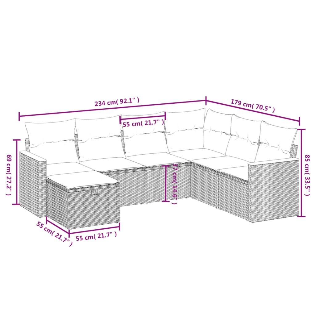 Thumbnail - vidaXL 7-tlg. Garten-Sofagarnitur mit Kissen Grau Poly Rattan
