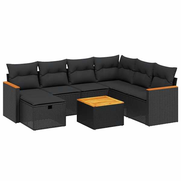 vidaXL 8-osaline aiadiivani komplekt patjadega, must, pol&uuml;rotang