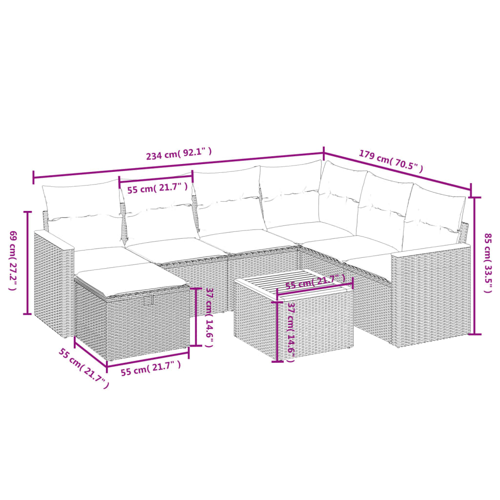 Set mobilier de grădină cu perne, 8 piese, negru, poliratan 3265333 - imagine 4