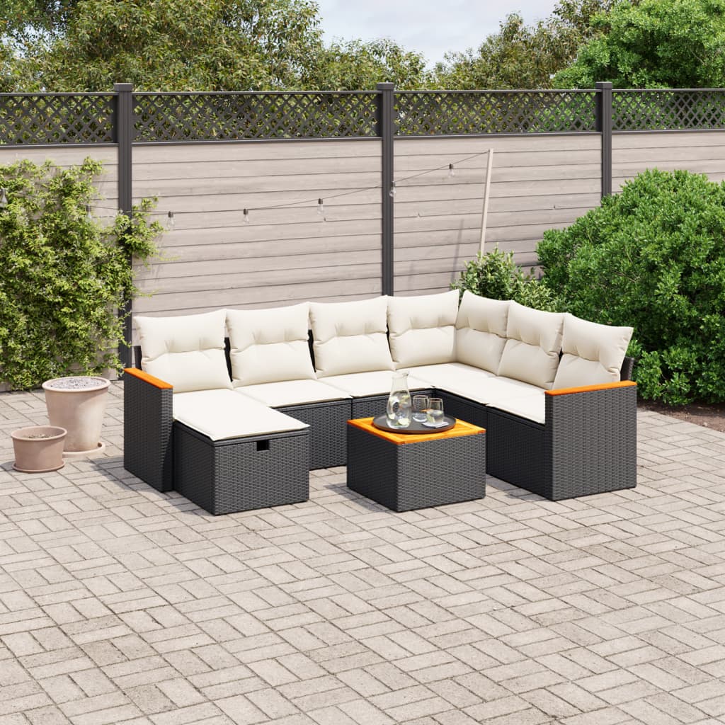 8-tlg. Garten-Sofagarnitur mit Kissen Schwarz Poly Rattan