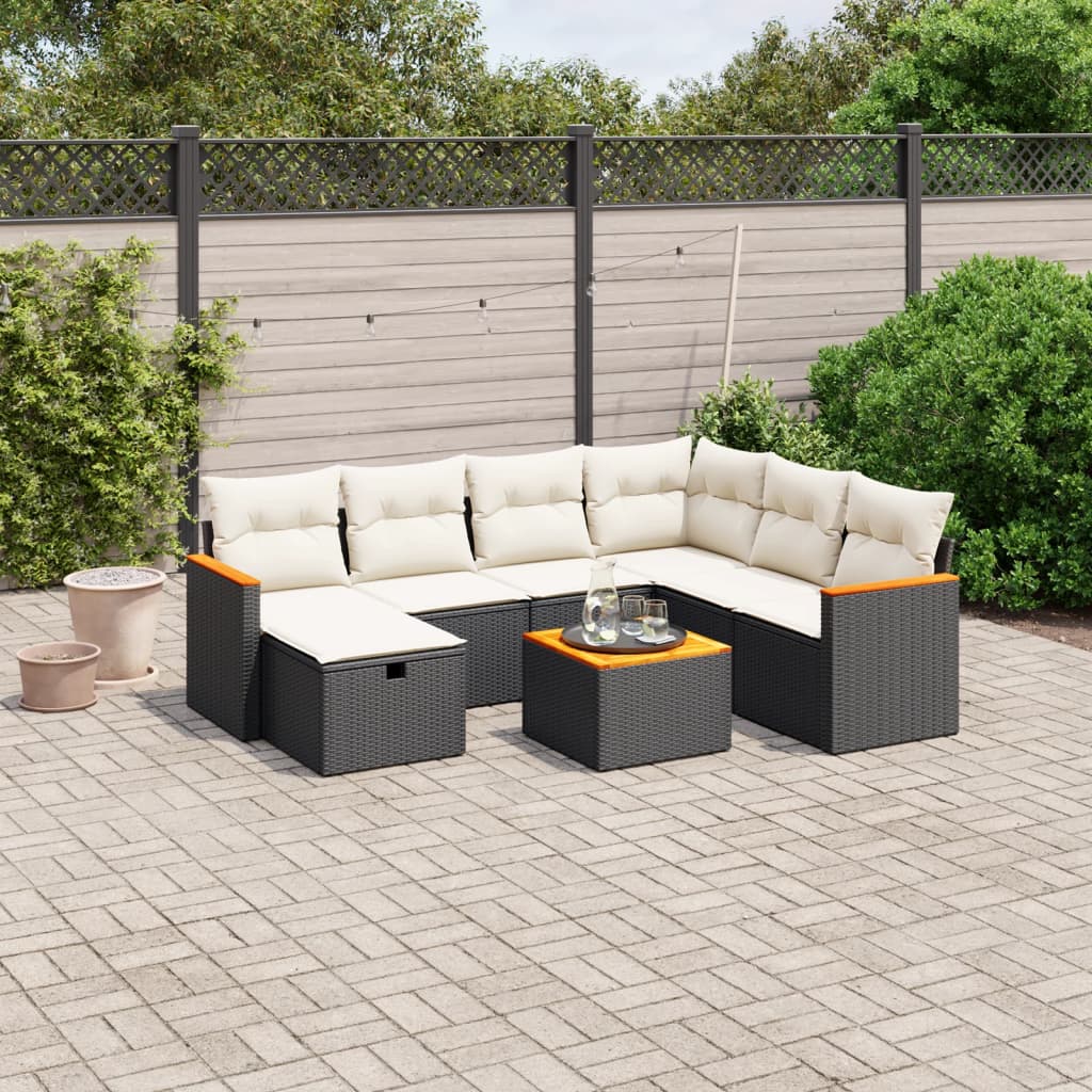 vidaXL 8-tlg. Garten-Sofagarnitur mit Kissen Schwarz Poly Rattan