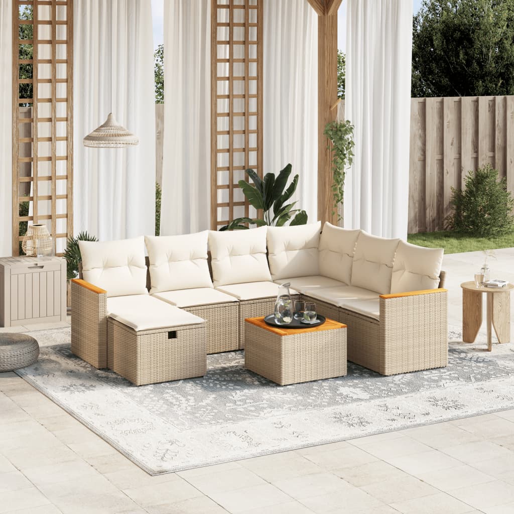 vidaXL 8-tlg. Garten-Sofagarnitur mit Kissen Beige Poly Rattan