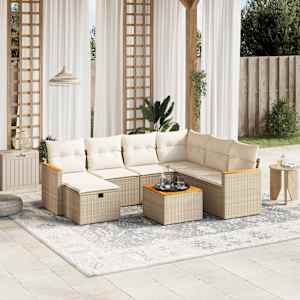 Vrtna sedežna garnitura 8-delna z blazinami bež poli ratan