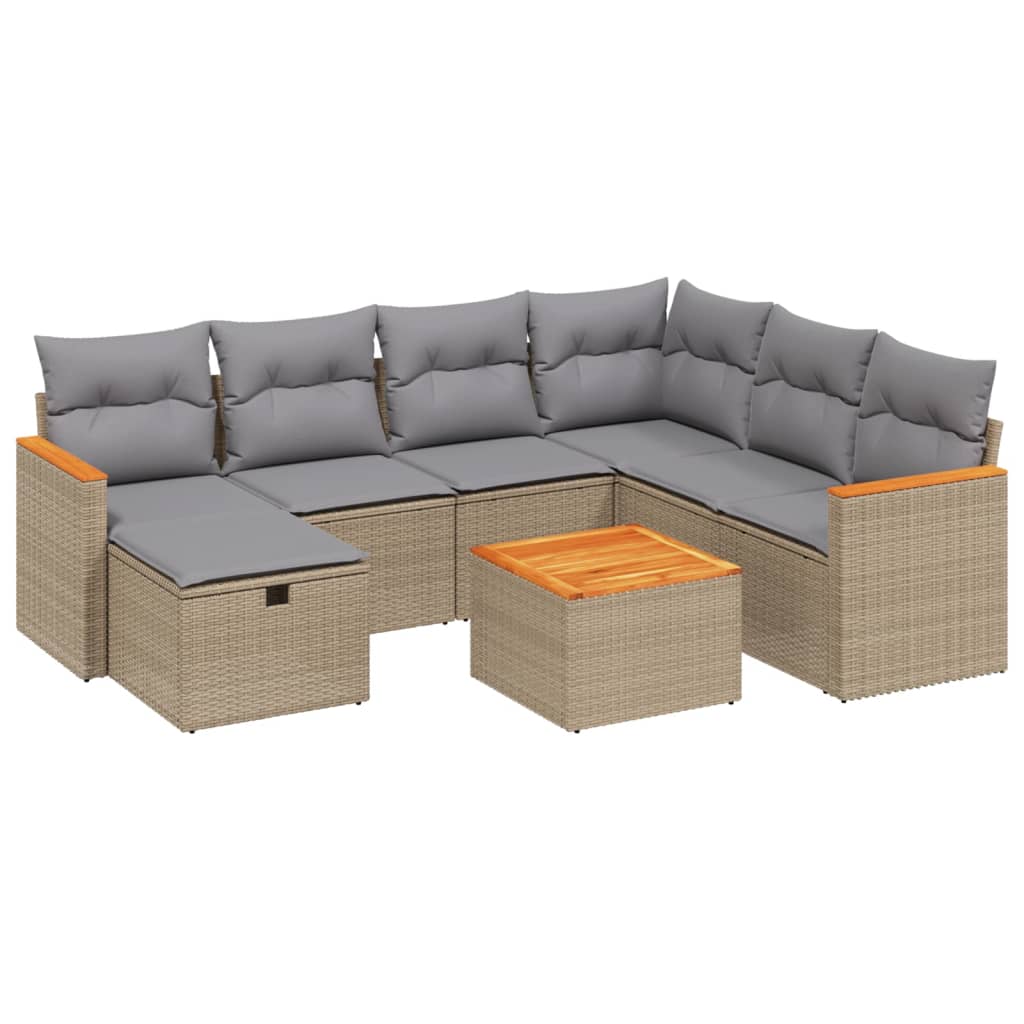 Thumbnail - vidaXL 8-tlg. Garten-Sofagarnitur mit Kissen Beige Poly Rattan