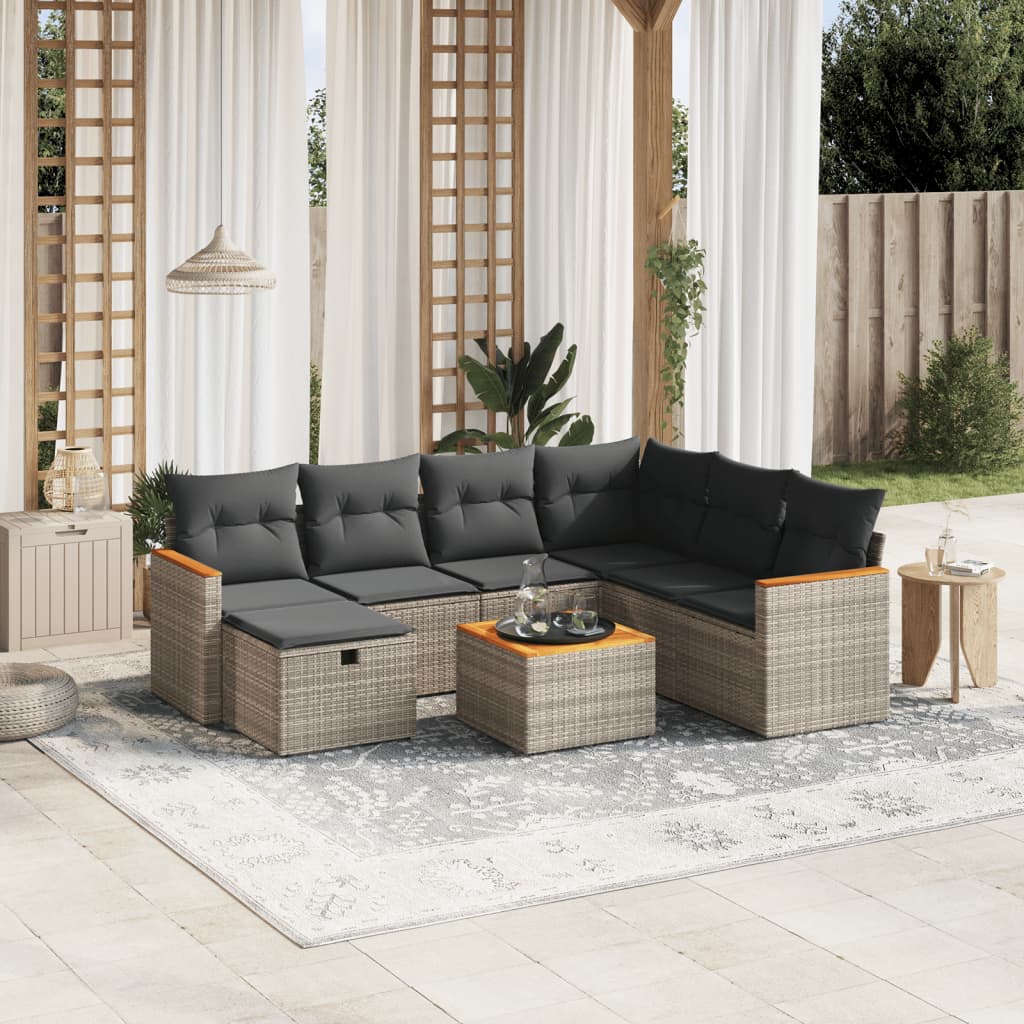 vidaXL 8-tlg. Garten-Sofagarnitur mit Kissen Grau Poly Rattan