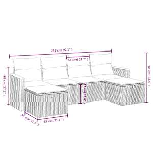 Vrtna sedežna garnitura 6-delna z blazinami črna poli ratan - slika 3