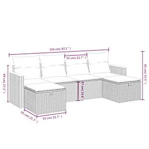 Vrtna sedežna garnitura 6-delna z blazinami siv poli ratan - slika 4