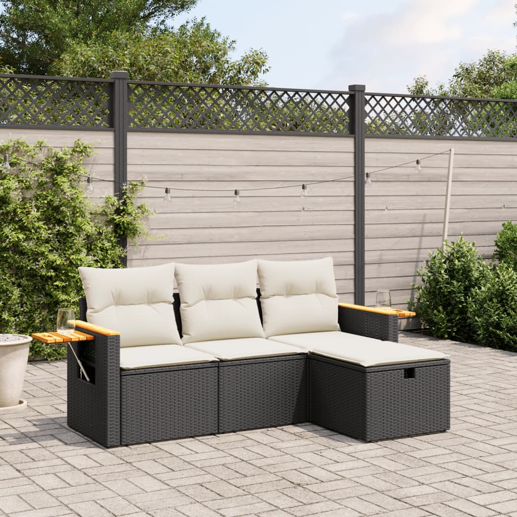 vidaXL 4-tlg. Garten-Sofagarnitur mit Kissen Schwarz Poly Rattan