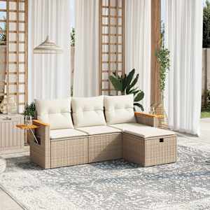 Vrtna sedežna garnitura 4-delna z blazinami bež poli ratan