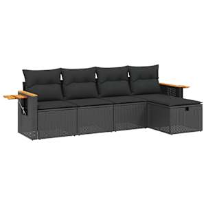 vidaXL 5-osaline aiadiivanikomplekt patjadega, must, pol&uuml;rotang