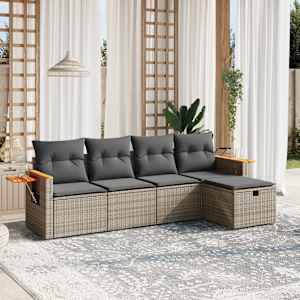 Vrtna sedežna garnitura 5-delna z blazinami siv poli ratan