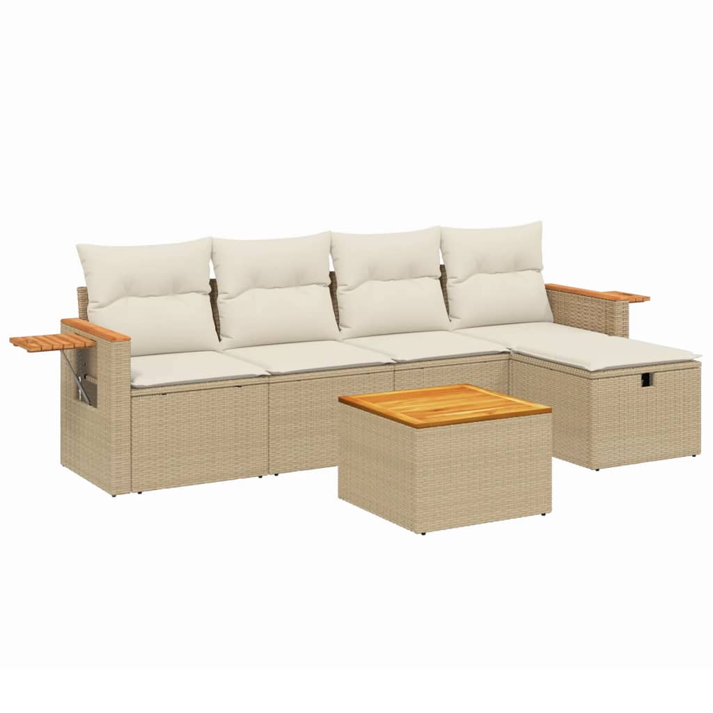 Thumbnail - vidaXL 6-tlg. Garten-Sofagarnitur mit Kissen Beige Poly Rattan