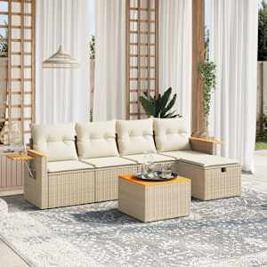 Vrtna sedežna garnitura 6-delna z blazinami bež poli ratan