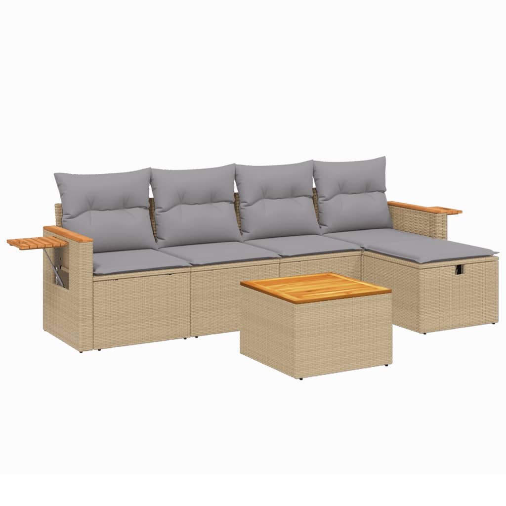 Thumbnail - vidaXL 6-tlg. Garten-Sofagarnitur mit Kissen Beige Poly Rattan