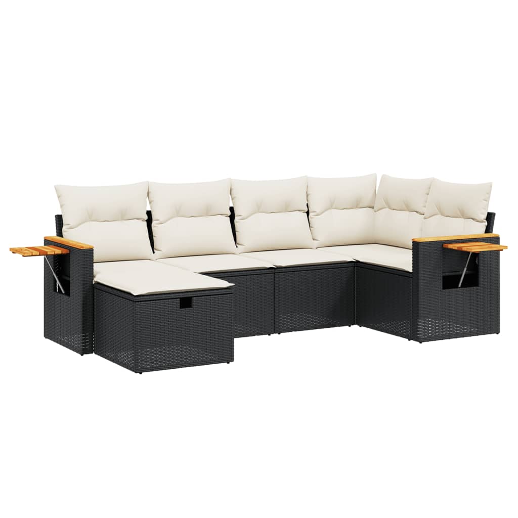 Thumbnail - vidaXL 6-tlg. Garten-Sofagarnitur mit Kissen Schwarz Poly Rattan